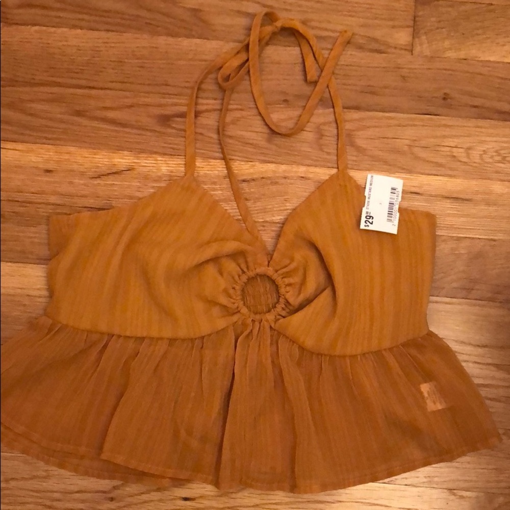 Lelis mustard cropped ring peplum top